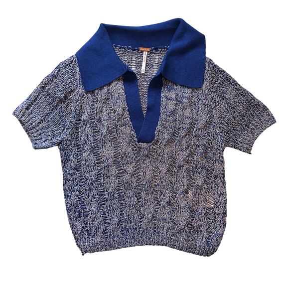 NWOT Free People Cassia Polo V-neck Collar Open Cable Knit Cropped Sweater - xs - Picture 6 of 8
